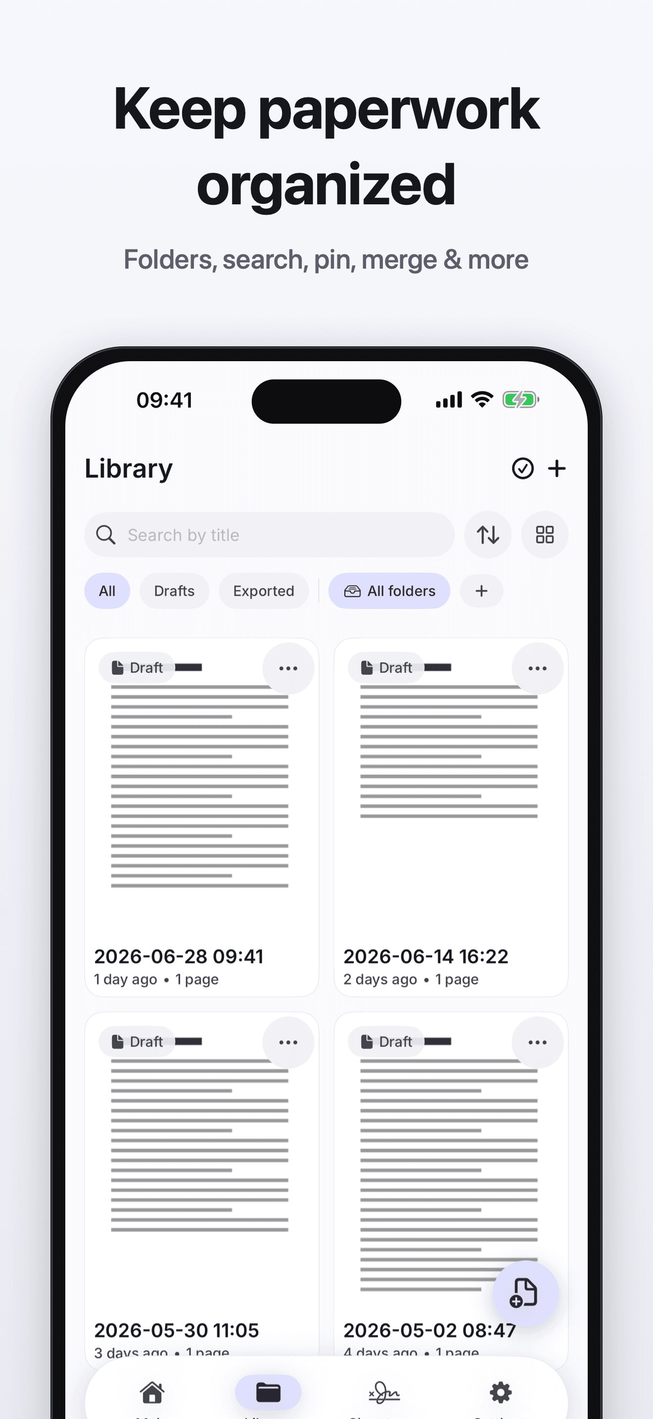Organize scans into folders in the OnlyScans library
